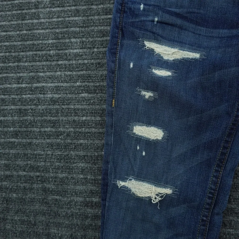 True Religion Billy Jeans Mens 34 Blue Distressed Ripped Straight Leg USA Made